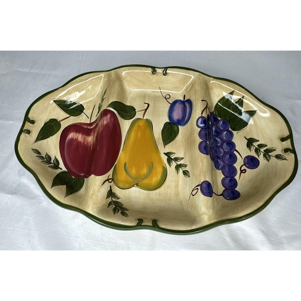 Home Trends Divided Serving Platter 15.5in Multicolor Fruit Apple Pear Grapes